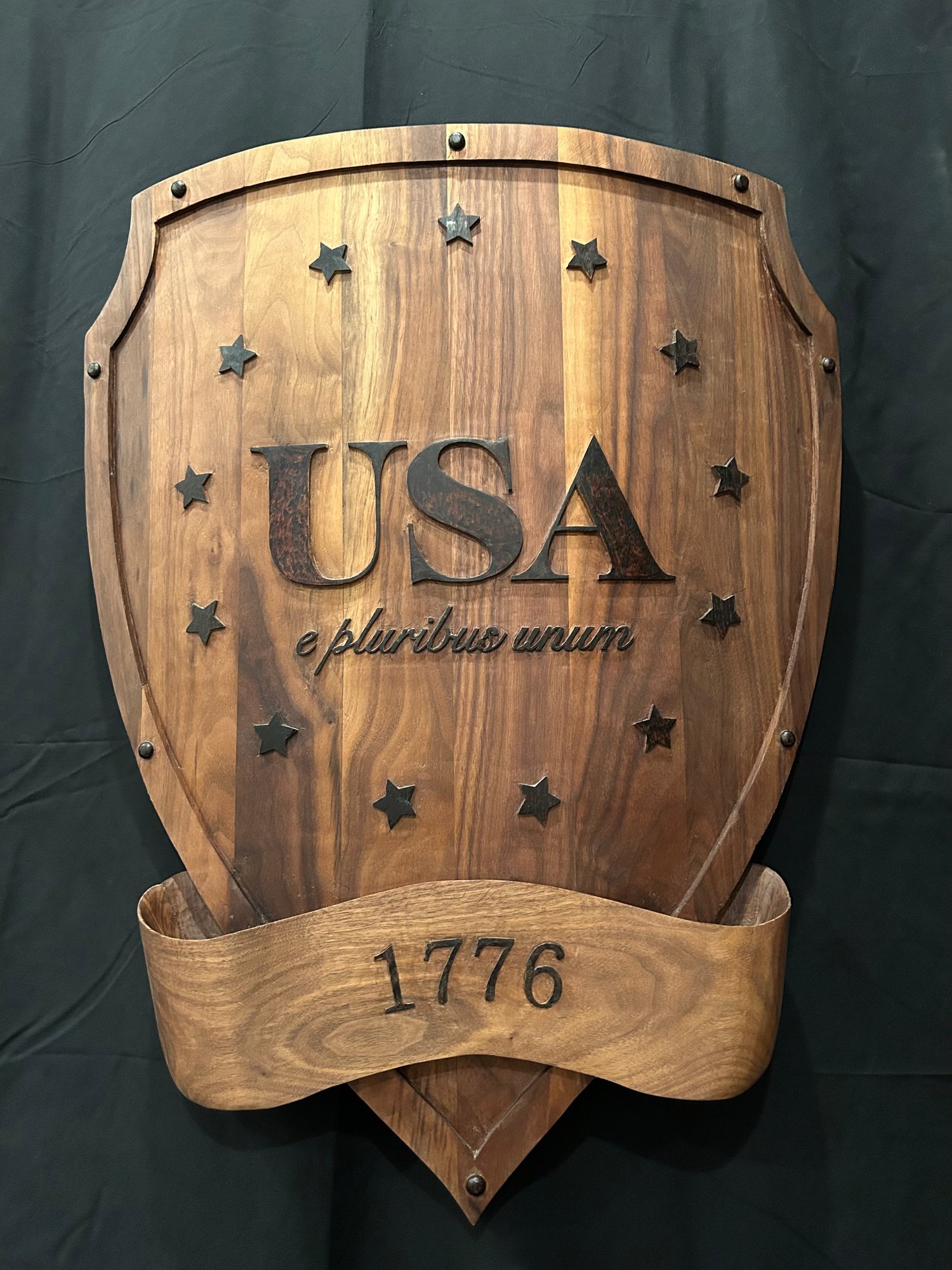 USA Shield, hand-carved walnut